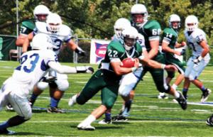 Jill Barrile photo: Sophomore Ricky Mathews ran for 92 yards, in his first collegiate start, helping Mercyhurst to a 24-23 win to open the 2011 season.